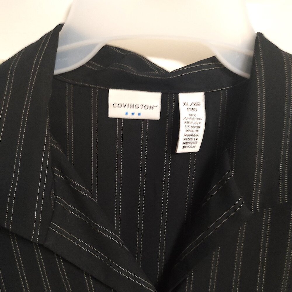 Covington Silky Black with white stripes Button-down Long Sleeve Blouse- X-Large - Picture 2 of 4